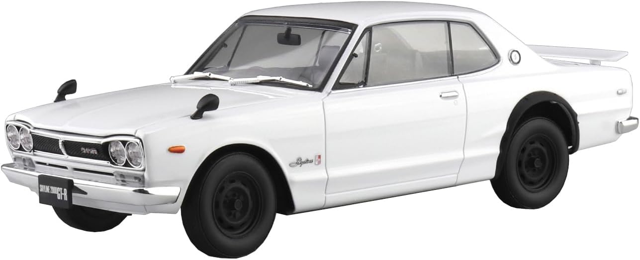 Aoshima Bunka Kyozai 01-WH 1/24 Raku Plastic Snap Car Series KPGC10 Skyline HT 2000GT-R 1971 White - BanzaiHobby