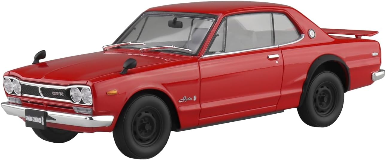 Aoshima Bunka Kyozai 01-RE 1/24 Raku Plastic Snap Car Series KPGC10 Skyline HT 2000GT-R 1970 Red - BanzaiHobby