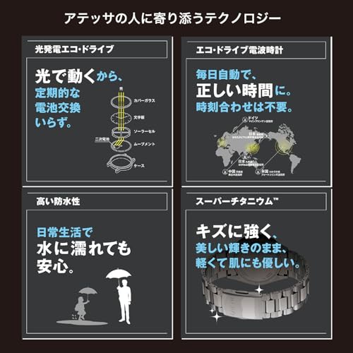 [CITIZEN] 腕時計 ATTESA (電波時計/防水/限定) AT8184-57E HINODE COLLECTION 軽量 チタン 光発電エコ・ドライブ サファイアガラス メンズ ビジネス アナログ ギフト シルバー ゴールド ブラック 金 黒 電波ソーラー - BanzaiHobby