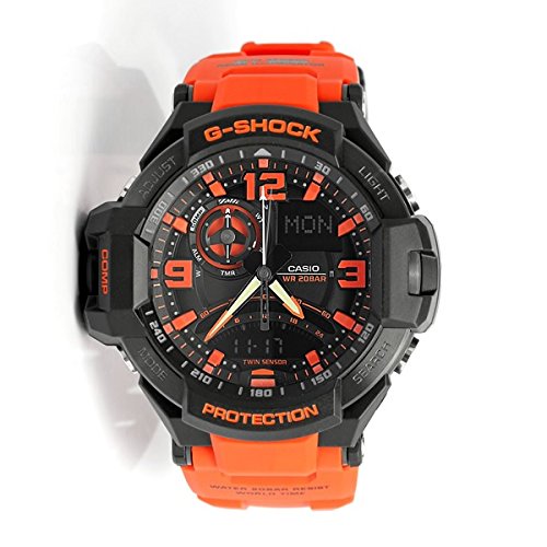 オレンジ 公務員 消防隊 レスキュー 自衛隊 G-SHOCK Sky Cockpit 20気圧防水 アナデジ プラベルトウォッチ メンズ向（GA-1000-2B GA-1000-4A） (GA-1000-4A（オレンジ）) - BanzaiHobby
