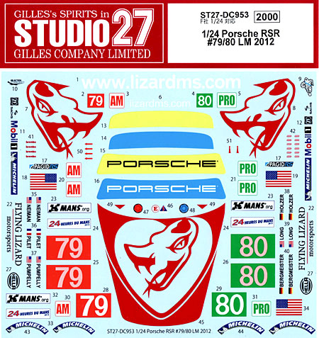 Studio27 DC953 1/24 Porsche RSR #79/80 LM2012 Original Decal