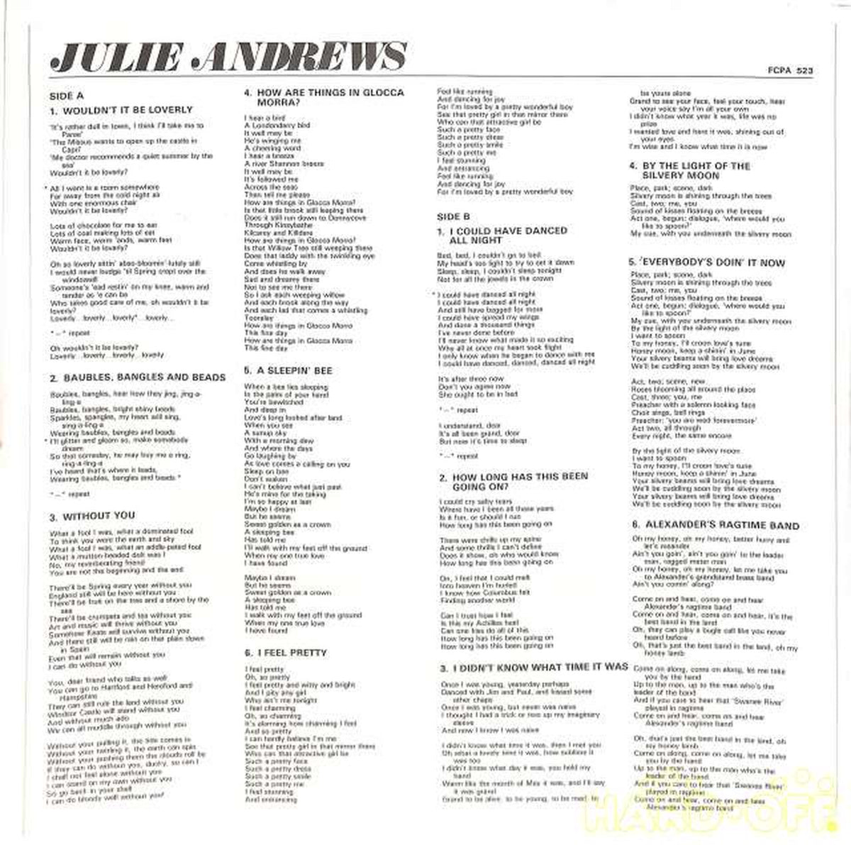 CBS Sony Family Club Julie Andrews "Hit Song Collection" FCPA-523
