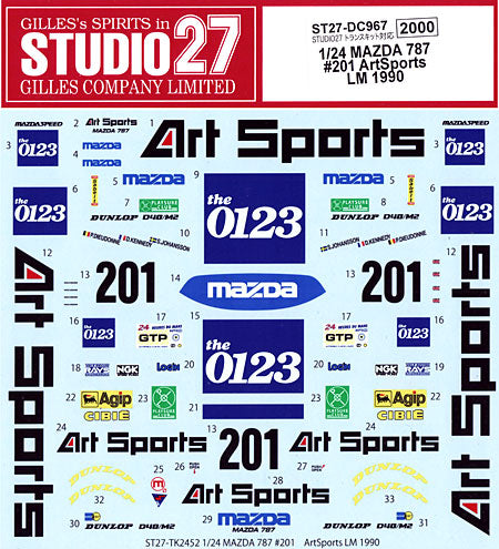 Studio27 DC967 1/24 MAZDA 787 #201 ArtSports LM 1990 Decal - BanzaiHobby
