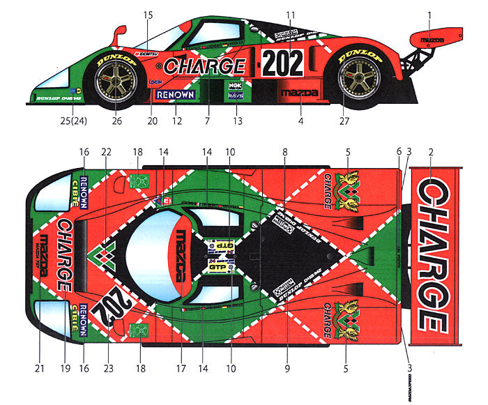 Studio27 DC968 1/24 MAZDA 787 #202 CHARGE LM 1990 DECALS FOR