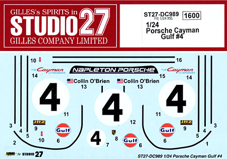 Studio27 DC989 1/24 Porsche Cayman Gulf #4 Original Decal - BanzaiHobby