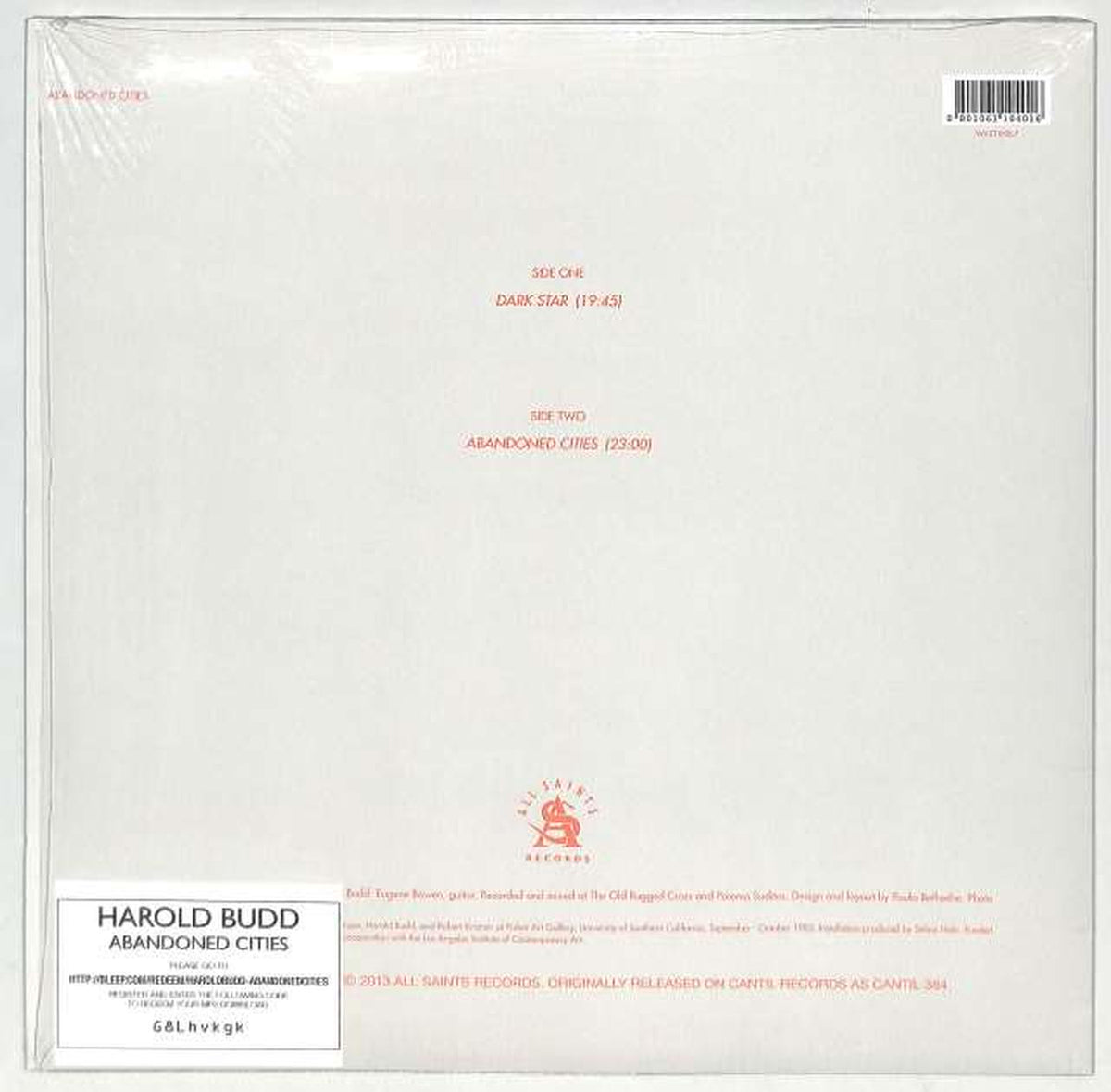 ALL SAINTS Harold Budd "ABANDONED CITIES" Harold Budd "ABANDONED CITIES"