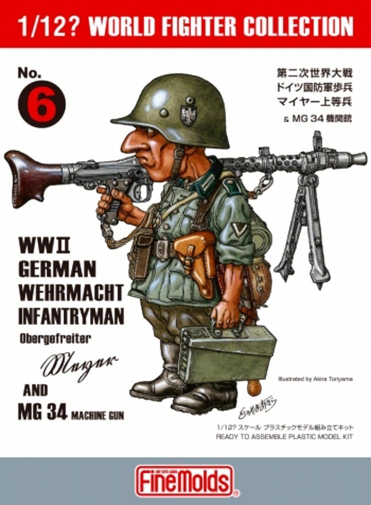 Fine Molds FT06 1/12 World Fighter Collection WWII German Army Infantry Meyer & MG-34 Machine Gun Plastic Model Unpainted Assembly Kit