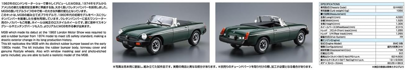 Aoshima No.102 1/24 Bunka Kyozai The Model Car Series BLMC G/HN5D MG-B MK-3 '74 - BanzaiHobby