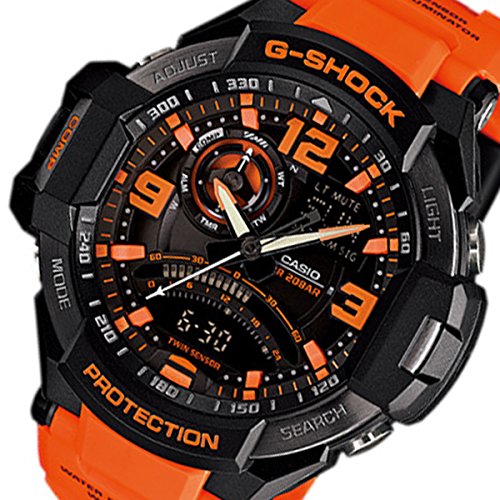 オレンジ 公務員 消防隊 レスキュー 自衛隊 G-SHOCK Sky Cockpit 20気圧防水 アナデジ プラベルトウォッチ メンズ向（GA-1000-2B GA-1000-4A） (GA-1000-4A（オレンジ）) - BanzaiHobby