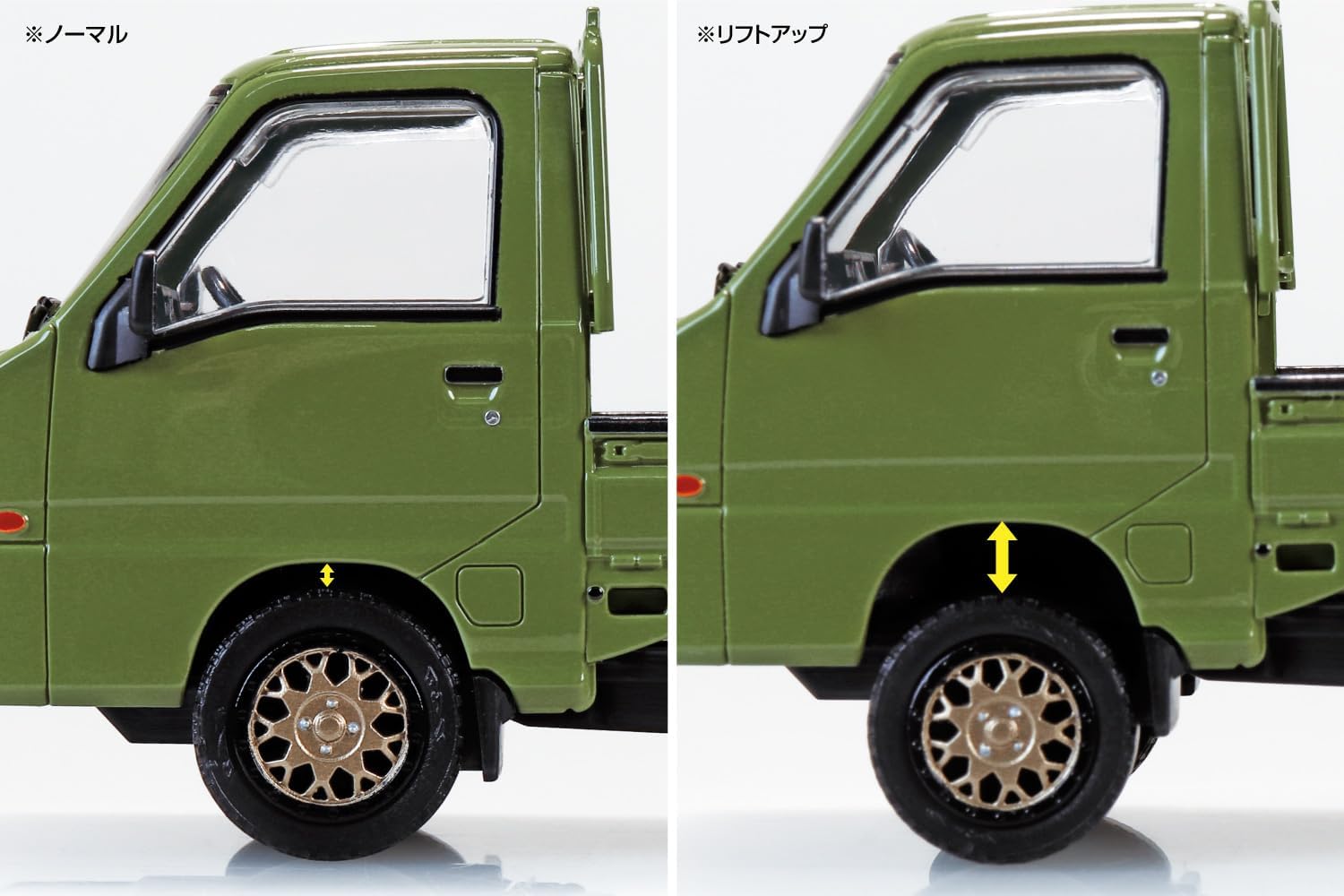 Aoshima 1/32 RakuPla Snap Kit No.05CU-OG Subaru Sambar Truck Custom Wheels Olive Green - BanzaiHobby