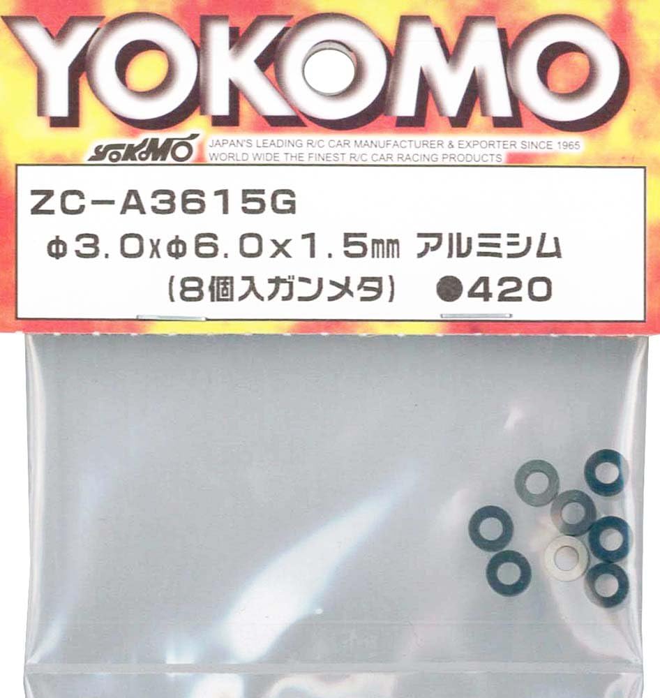 Yokomo ZC-A3615G Diameter 3.0 x 6.0 x 1.5mm Aluminum Shim (8 pieces, Gunmetal)