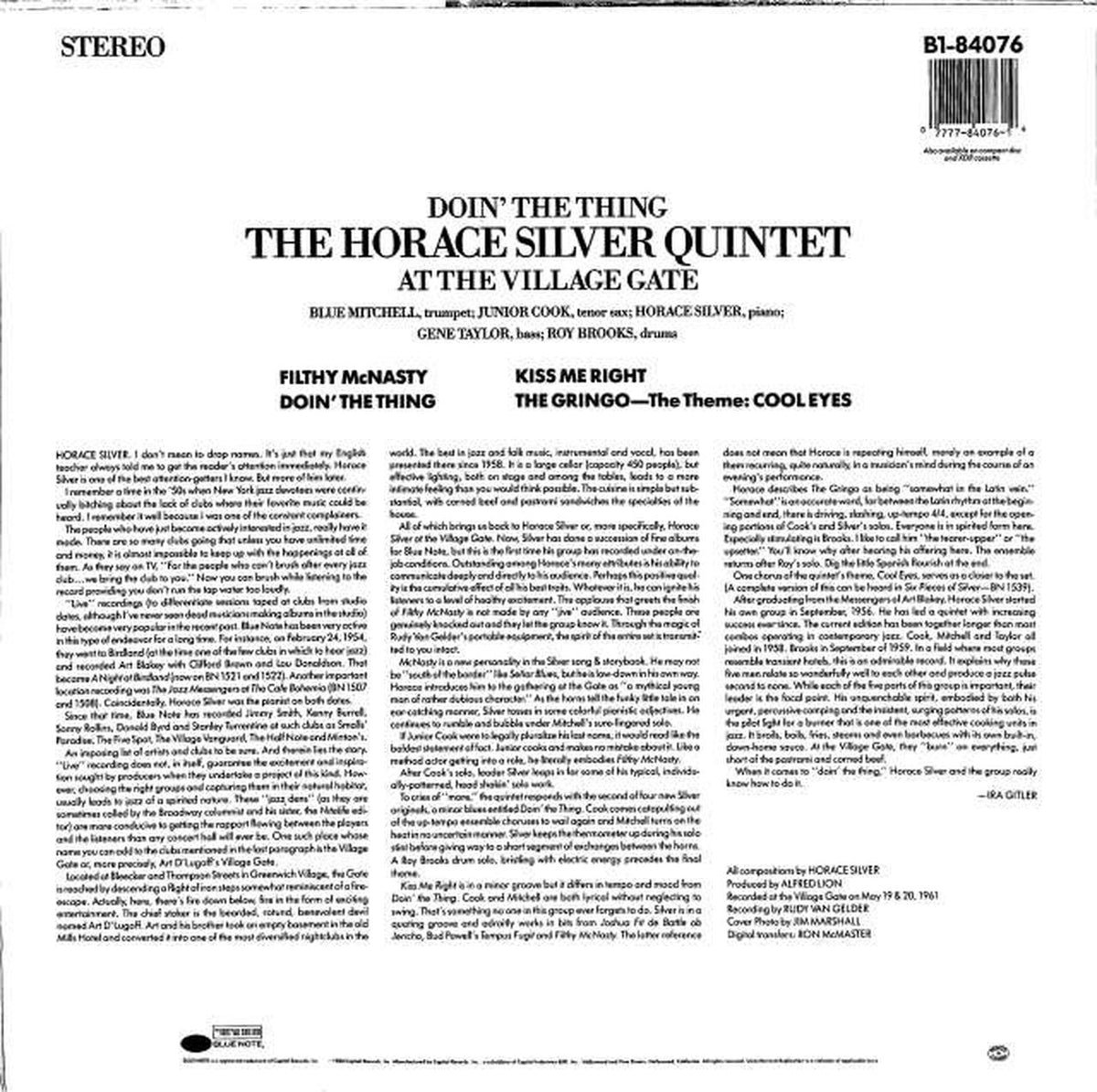 BLUE NOTE Horace Silva "DOIN' THE THING" B1-84076