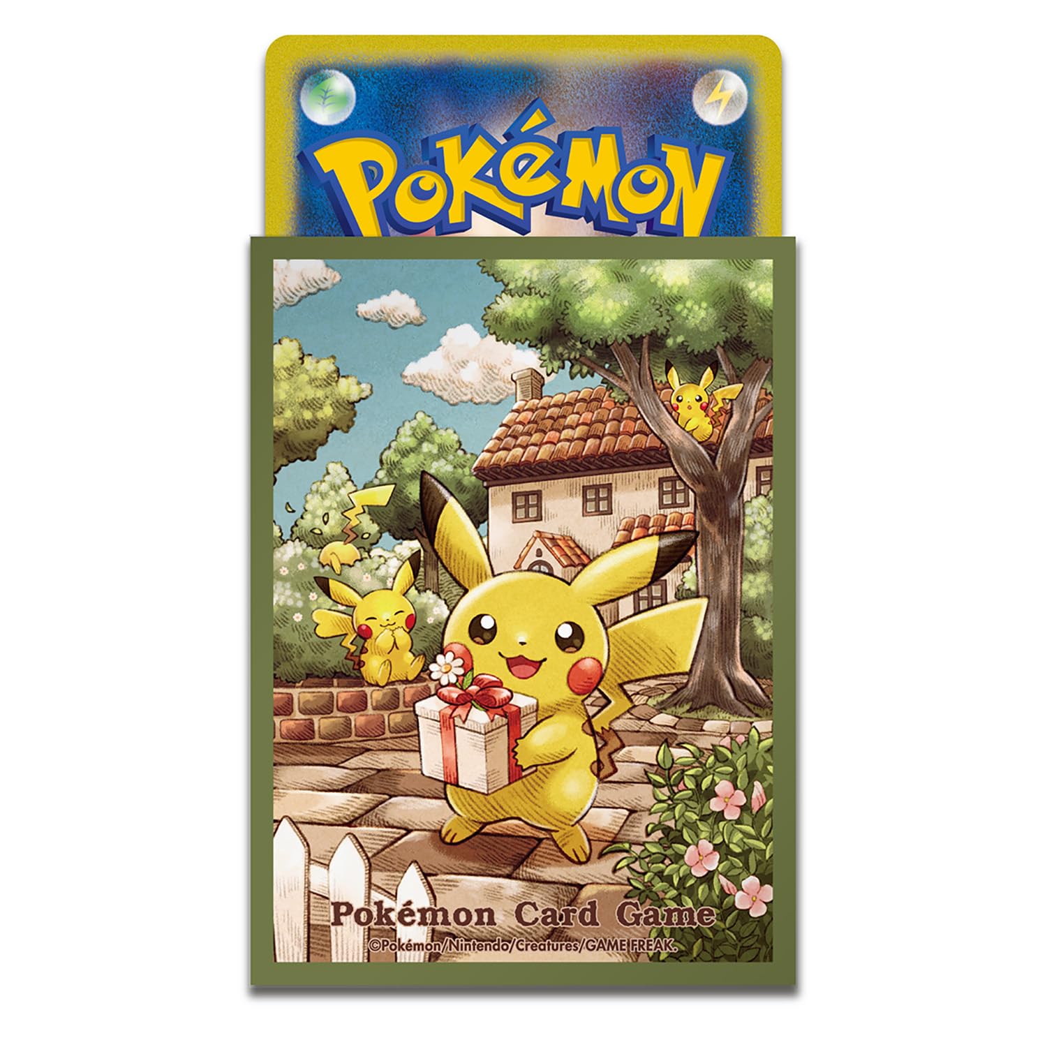 ポケモンセンターオリジナル ポケモンカードゲーム デッキシールド ピカチュウの贈り物【グリーン】 - BanzaiHobby