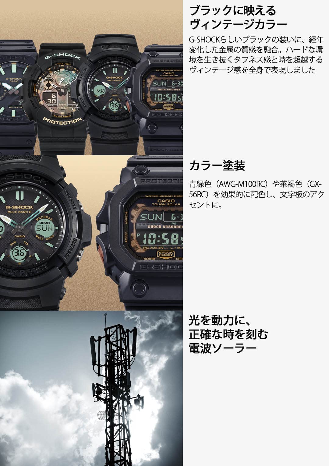 [カシオ] 腕時計 ジーショック 国内正規品 電波ソーラー TEAL AND BROWN COLOR SERIES AWG-M100RC-1AJF メンズ ブラック