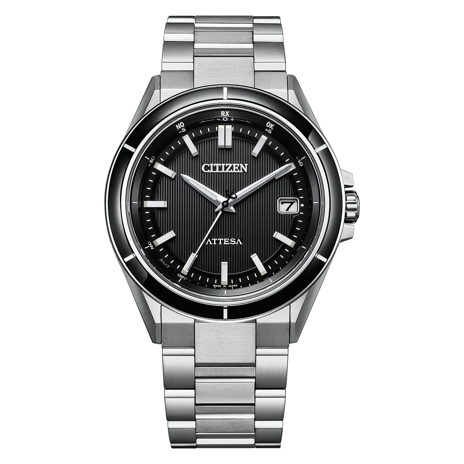 Reloj Citizen ATTESA (Radiocontrolado, Resistente al Agua, Bisel de Zafiro) CB3030-76E, Reloj Ligero de Titanio con Eco-Drive, Línea ACT, Cristal de Zafiro, Estilo Profesional Masculino, Analógico, Diseño Sencillo, Visualización de Fecha, Plateado/Negro, Reloj Solar Radiocontrolado - BanzaiHobby