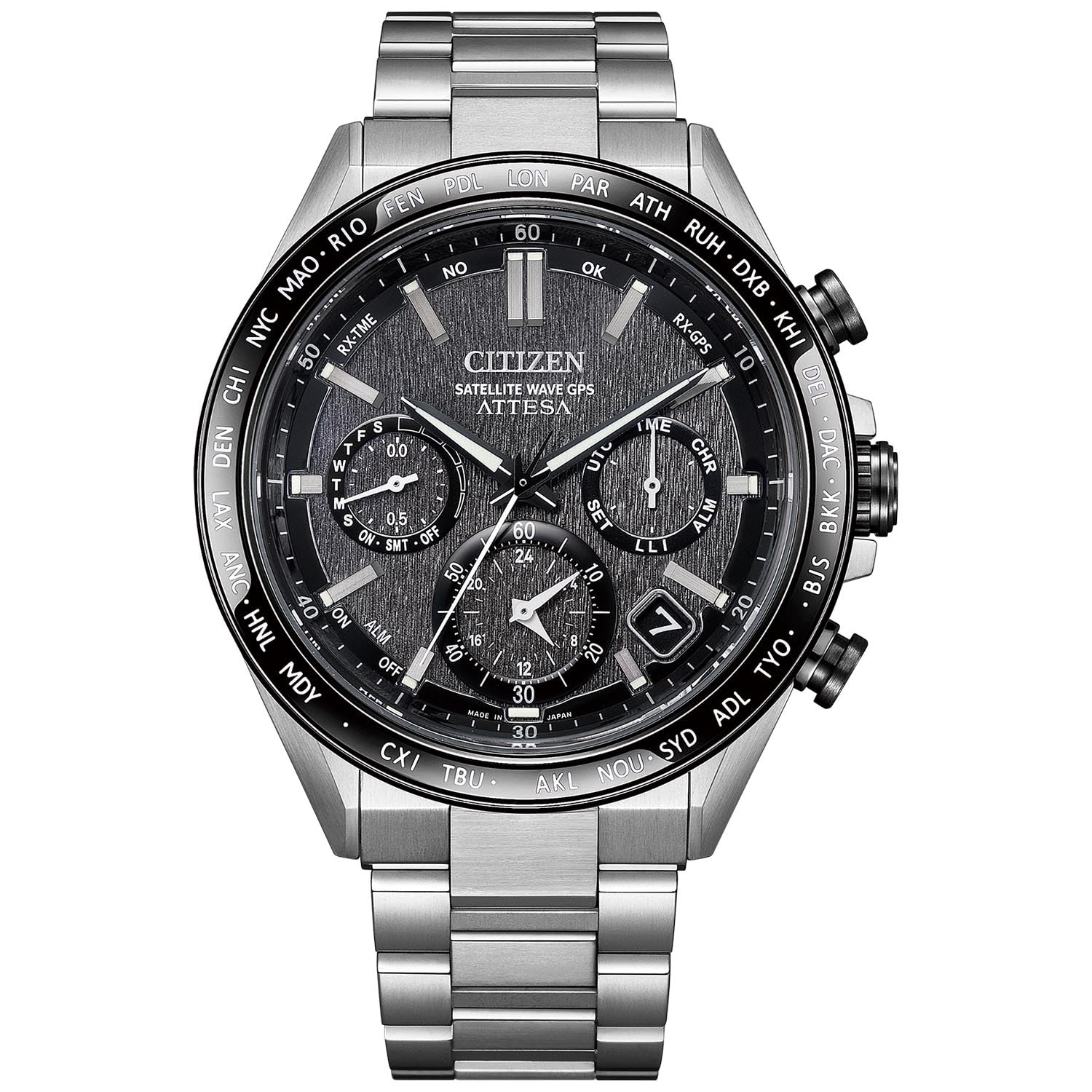 [CITIZEN] 腕時計 ATTESA (電波時計/防水/サファイアベゼル) CC4058-67X クロノグラフ 光発電エコ・ドライブGPS衛星電波時計 サファイアガラス 軽量 チタン メンズ ビジネス アナログ ブラック 黒 シルバー 電波ソーラー 日本製 - BanzaiHobby