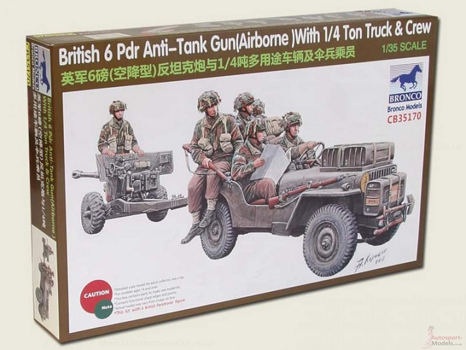 Bronco Models CB35170 1/35 British 6-Pdr Anti-Tank Gun (Airborne) With 1/4 Ton Truck & Crew