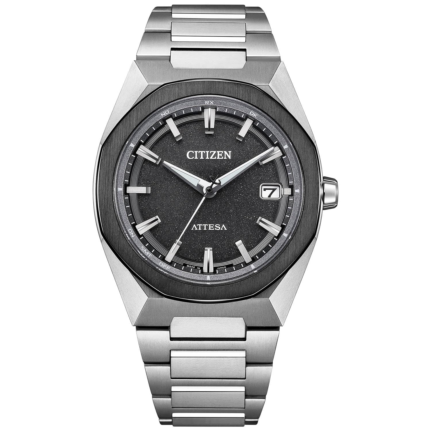 [CITIZEN] 腕時計 ATTESA (電波時計/防水/ビジネス) CB3044-55E 八角ベゼル 軽量 チタン シンプル 3針 光発電エコ・ドライブ ACT Line サファイアガラス メンズ アナログ 日付 秒針 シルバー ブラック 黒 電波ソーラー 日本製 - BanzaiHobby