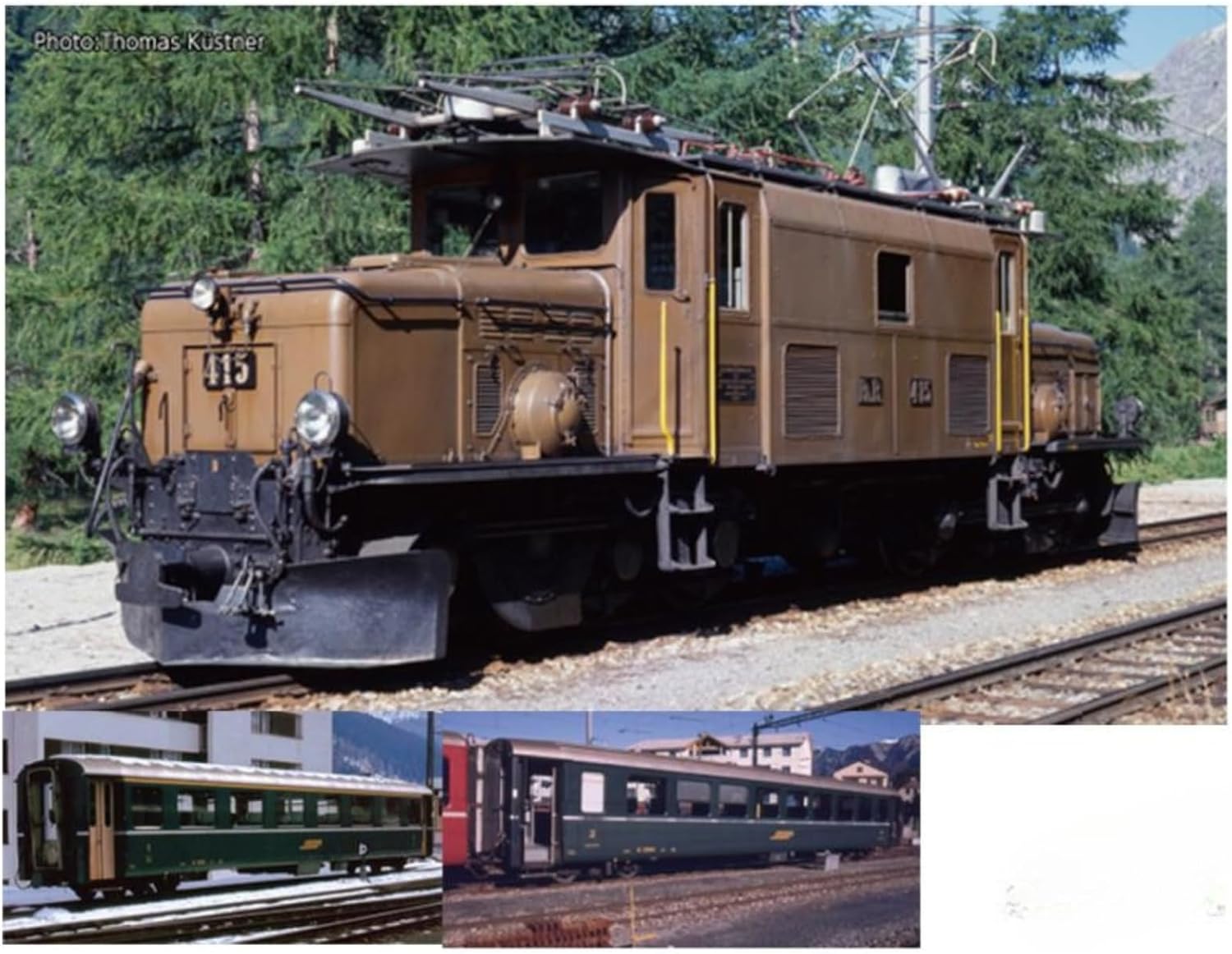 KATO 10-1987 Ge6/6-I (Rhaetian Crocodile) + Alpine Green Passenger Car 5 Cars Set