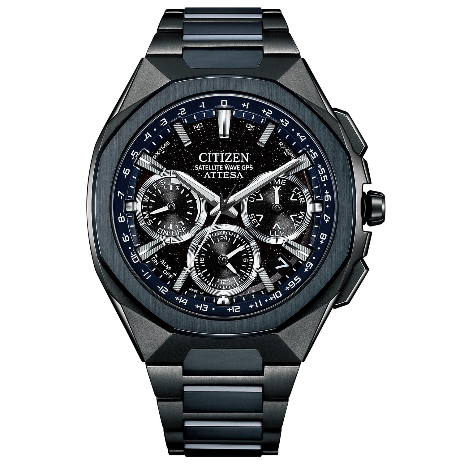 [CITIZEN] 腕時計 メンズ ATTESA CC4106-74E 電波時計 防水 限定 Blue Universe Collection 黒 青 ブラック ブルー 軽量 チタニウム サファイアガラス 光発電エコ・ドライブ アテッサ ビジネス アナログ ブランド クロノグラフ GPS衛星電波時計 電波ソーラー - BanzaiHobby