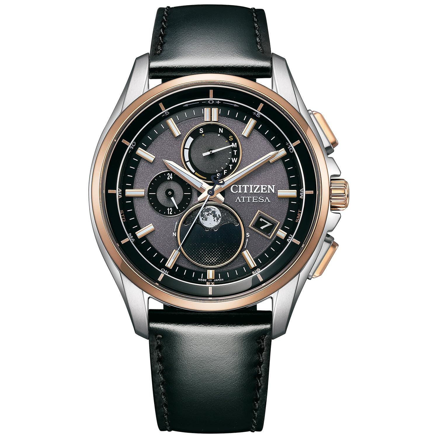 Reloj Citizen Attesa Moon Phase, radiocontrolado, solar, resistente al agua, para hombre, negro, BY1004-17X - BanzaiHobby