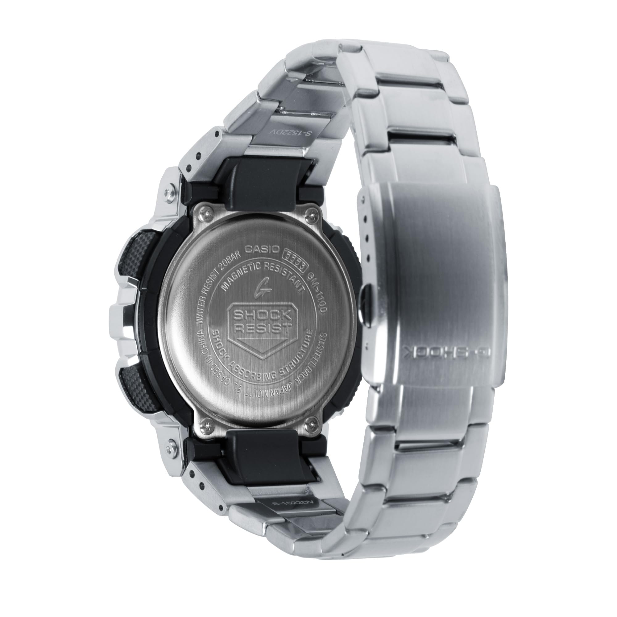 G-Shock Casio フルメタルアナログデジタル腕時計 GM110, シルバー, スチームパンク。