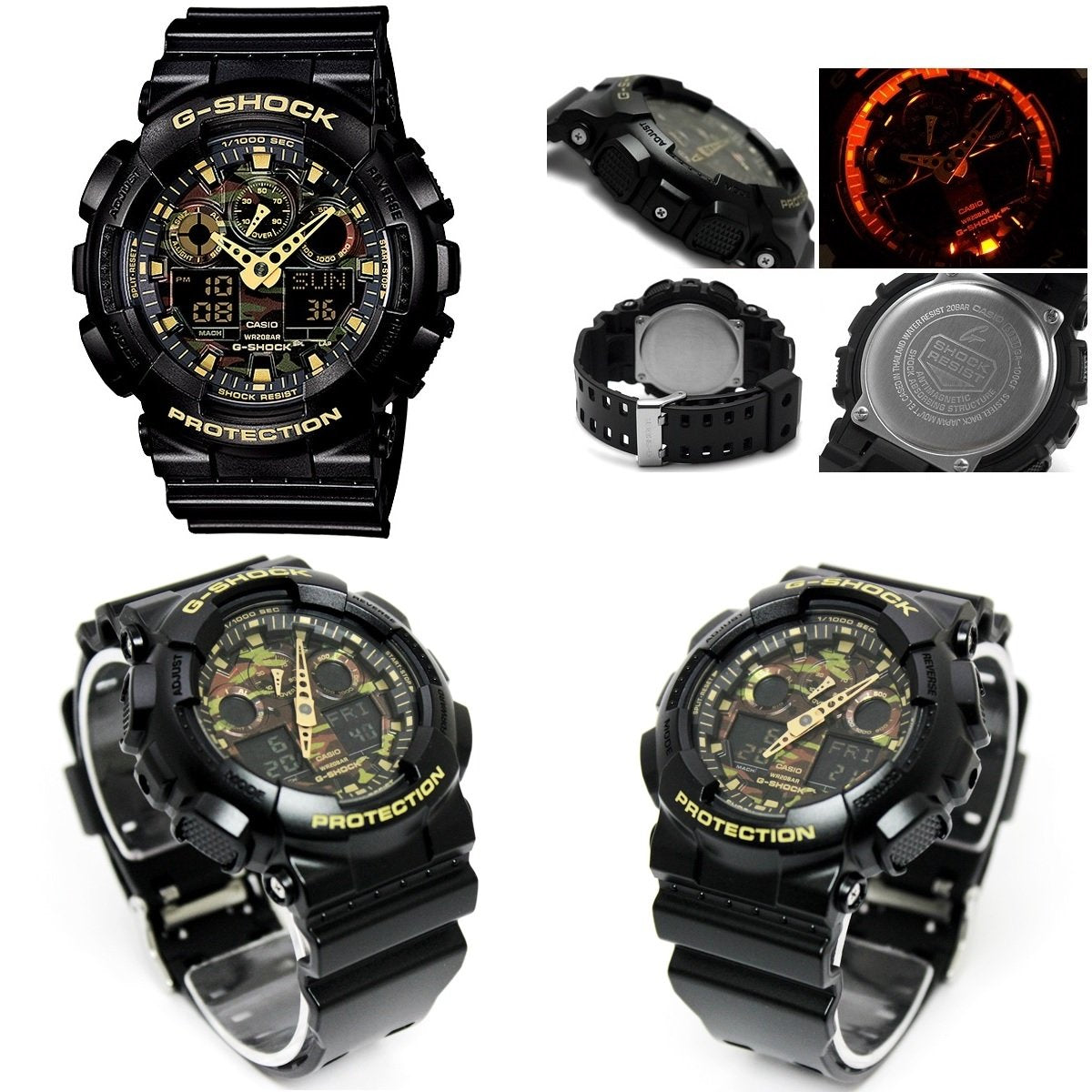 迷彩 自衛隊 警察官 G-SHOCK Camouflage Dial Series 20気圧防水 アナデジ プラベルトウォッチ メンズ向（GA-100CF-1A GA-100CF-1A9 GA-100CF-8A GA-100CF-8AER） (GA-100CF-1A9（ブラックゴールド）)