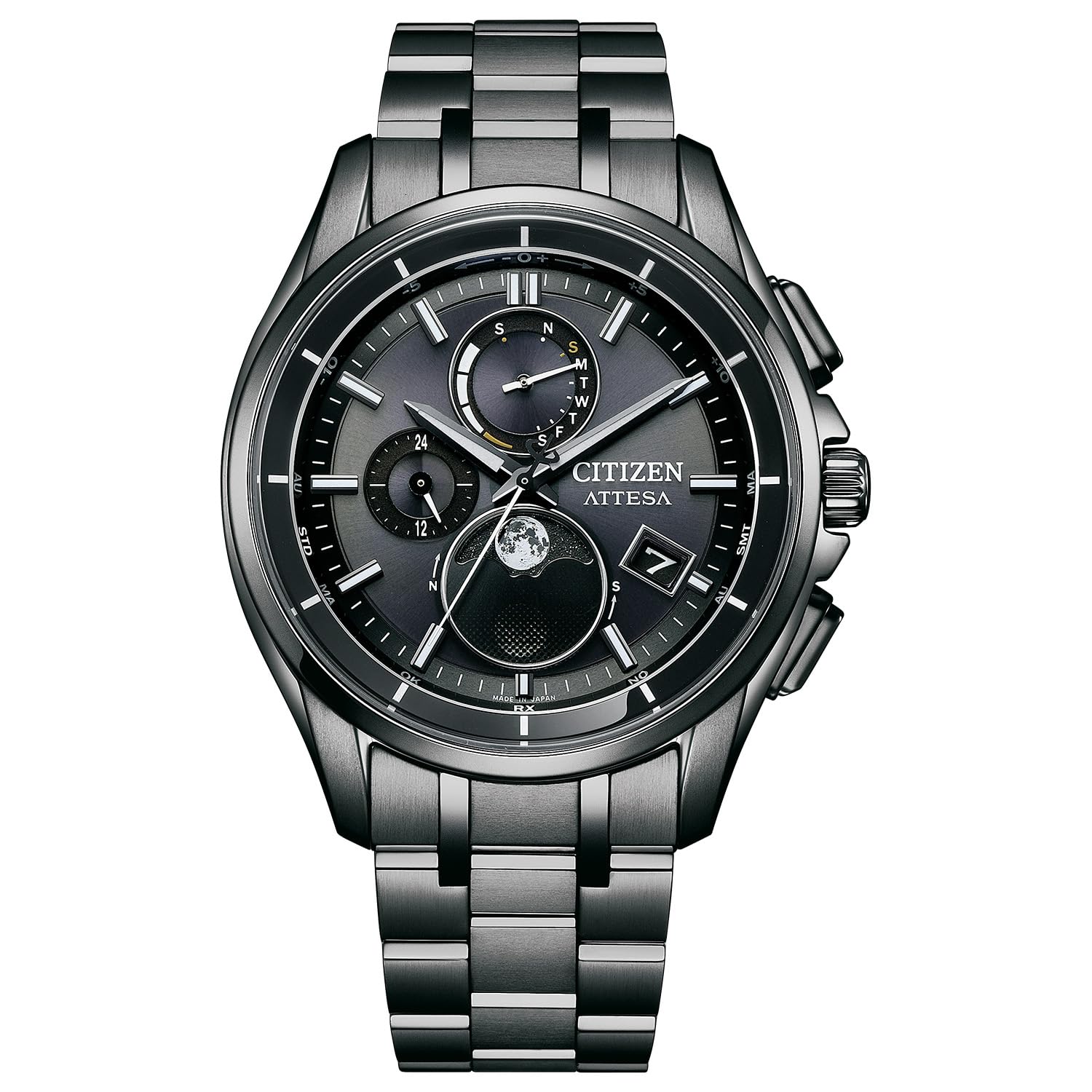 Reloj Citizen Attesa Moon Phase, radiocontrolado, solar, resistente al agua, para hombre, negro, BY1006-62E - BanzaiHobby