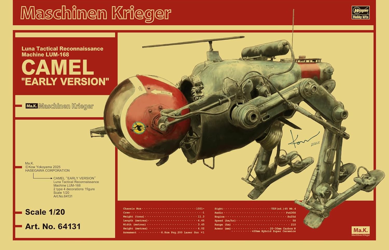 Hasegawa 64131 1/20 Maschinen Krieger Luna Tactical Reconnaissance Machine LUM-168 Camel Early Version