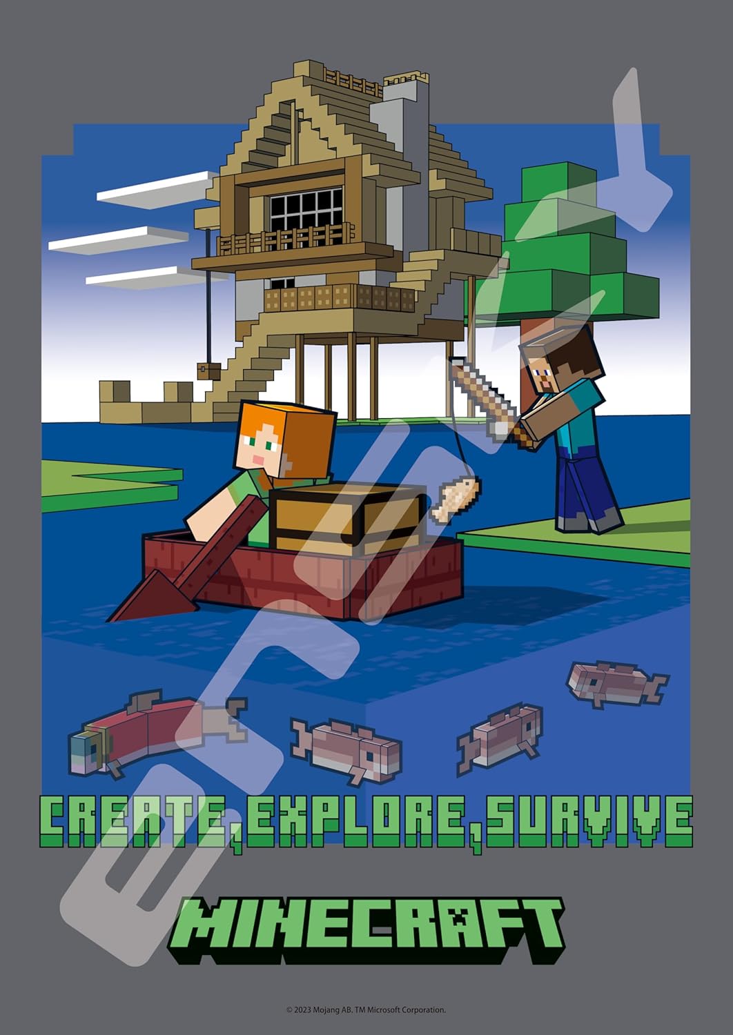 Ensky 208-124 Gone Fishing MINECRAFT - Minecraft (Puzzle, 208 Pieces, 18.2 x 25.7 cm)