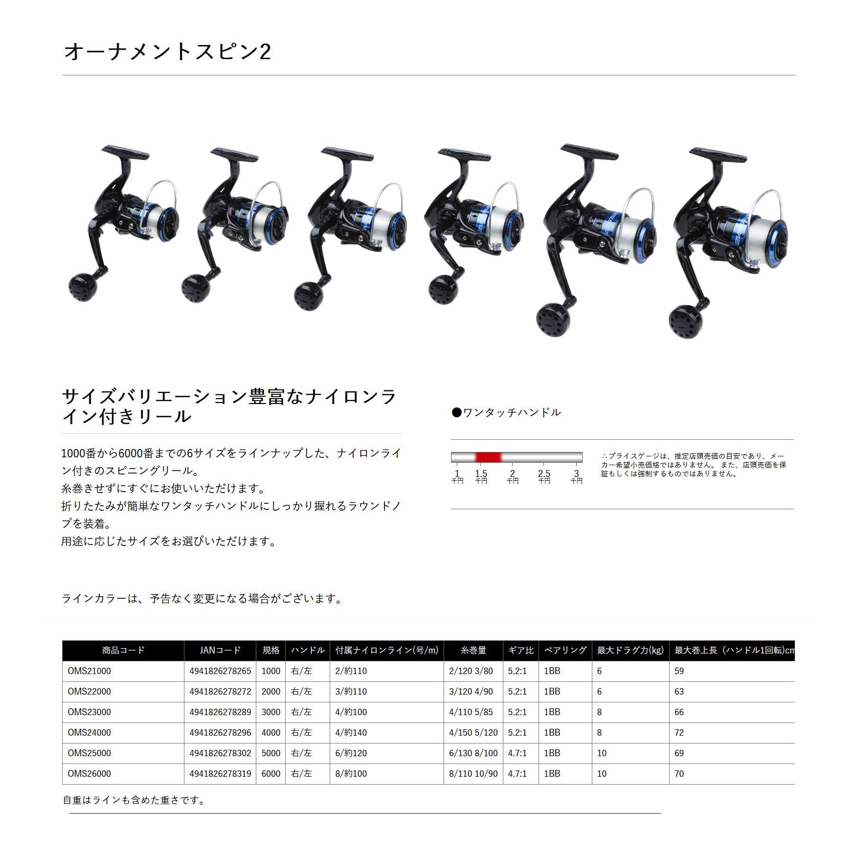 オージーケー(OGK) OMS26000 ナイロンライン付スピニングリール オーナメントスピン2 6000