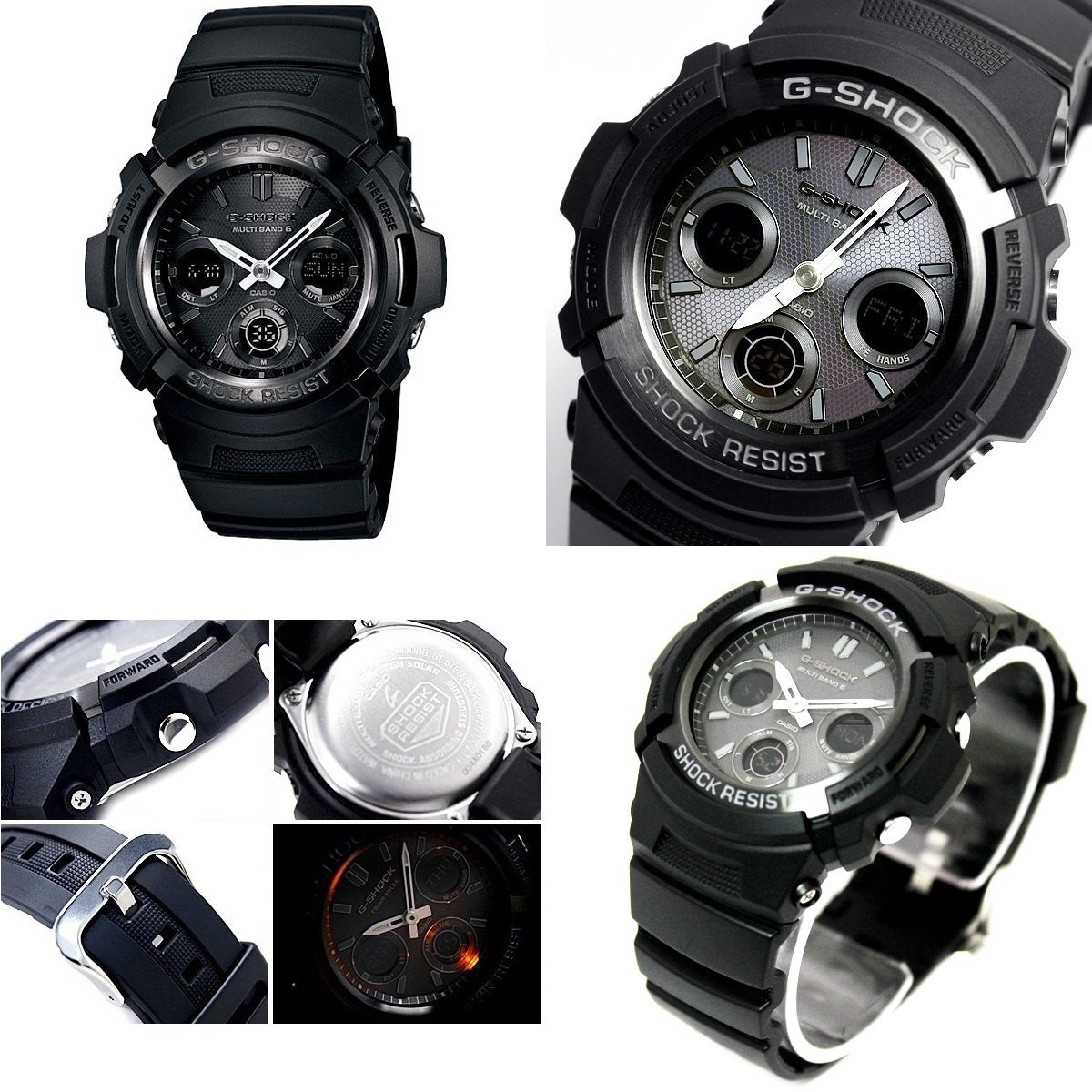自衛隊 警察官 公務員 G-SHOCK 20気圧防水 電波ソーラー デジアナ プラベルトウォッチ メンズ向（AWG-M100A-1A AWG-M100B-1A AWG-M100MR-4A） (AWG-M100B-1A（ブラック）)