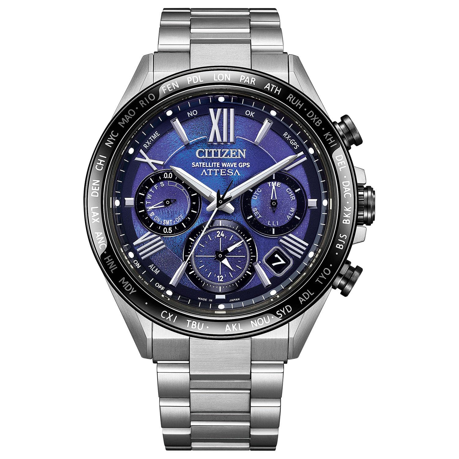 Reloj CITIZEN ATTESA UNITE con BLUE para hombre, edición limitada, GPS, radiocontrolado por satélite, Eco-Drive con luz, resistente al agua hasta 10 ATM, azul, CC4075-50L - BanzaiHobby