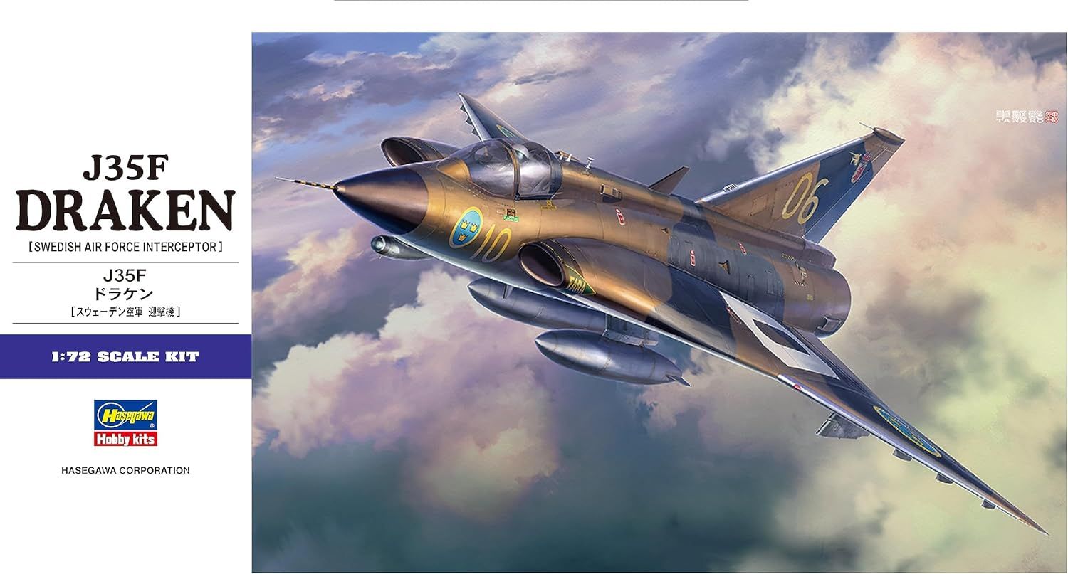 Hasegawa E48 1/72 Swedish Air Force J35F Draken - BanzaiHobby