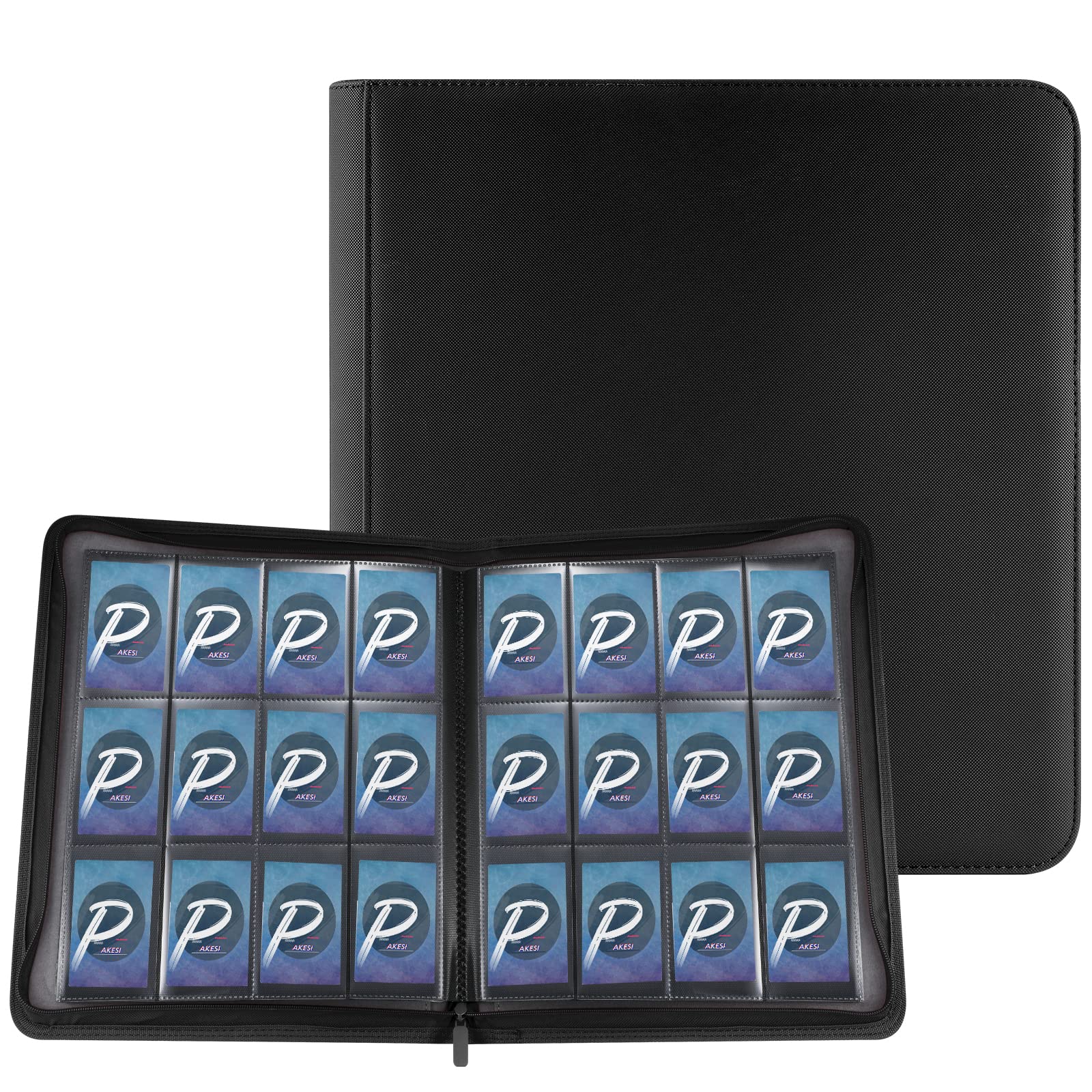PAKESI スターカードカードファイル 12ポケット 480枚収納 透明PP素材 カードシート と他のカードを集める スターカード コレクションファイル（チェッカーテクスチャ-ブラック）