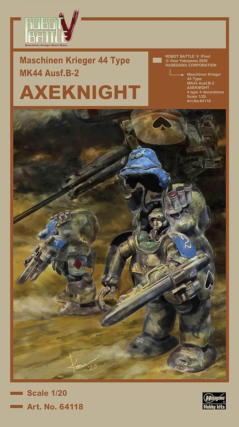 Hasegawa 64118 Maschinenkrieger Robot Battle V Type 44 Heavy Armored Combat Suit MK44B-2 Axe Knight Fixed Armament 1/20 Scale Plastic Model - BanzaiHobby