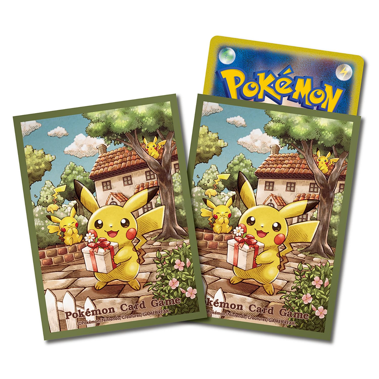 ポケモンセンターオリジナル ポケモンカードゲーム デッキシールド ピカチュウの贈り物【グリーン】 - BanzaiHobby