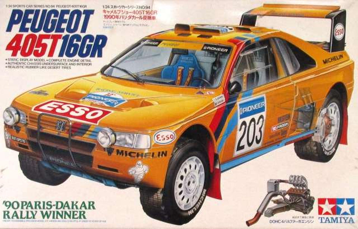 TAMIYA 1/24 Camel Peugeot 405T16GR 1990 Paris-Dakar Winner [24094] - Banzai Thrifting | BanzaiHobby