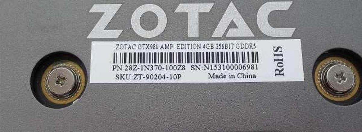 ZOTAC Graphics card: GTX 980 AMP! EDITION 4GB GDDR5