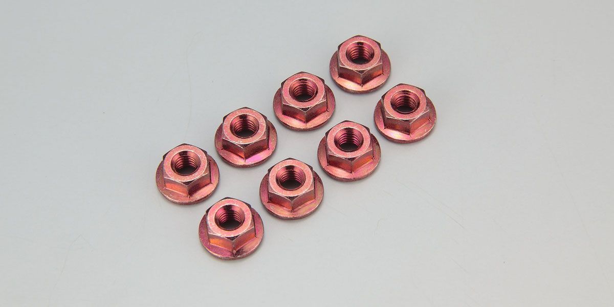 Kyosho 1-N4045F-R Nut(M4x4.5) Flanged (Steel/ Red/8pcs) - BanzaiHobby