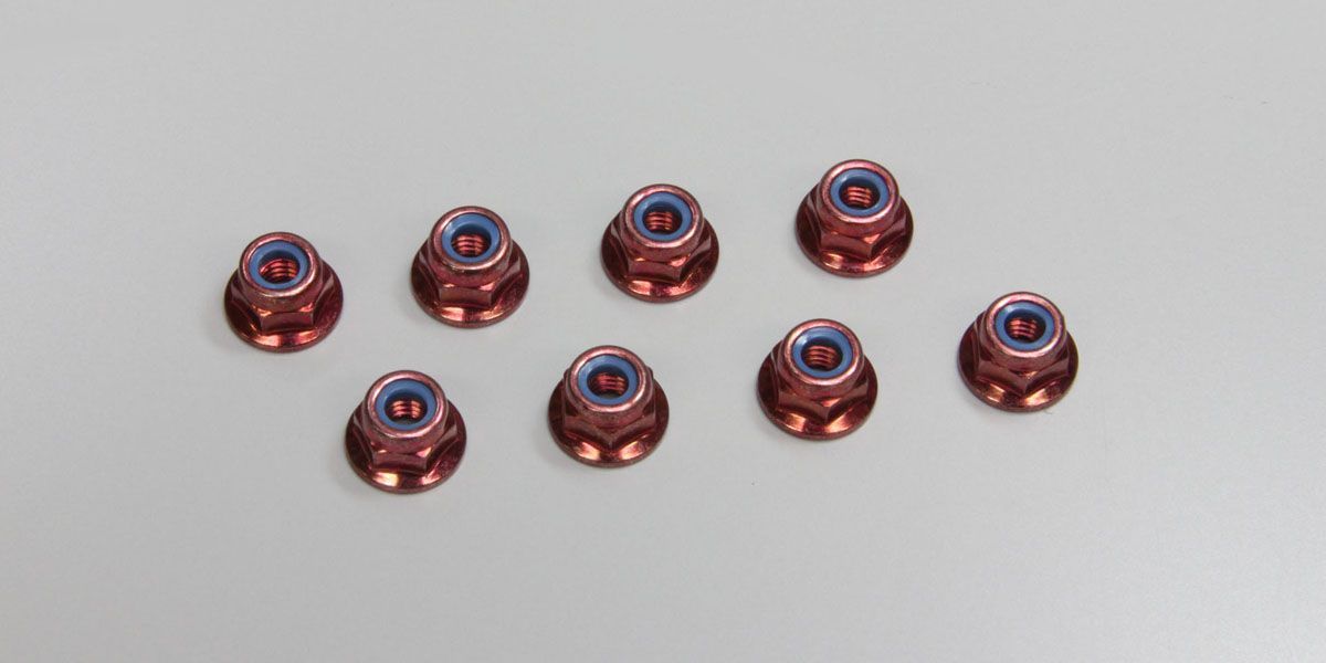 Kyosho 1-N4056FN-R Nut(M4x5.6)Flanged Nylon(Steel/Red/8pcs) - BanzaiHobby