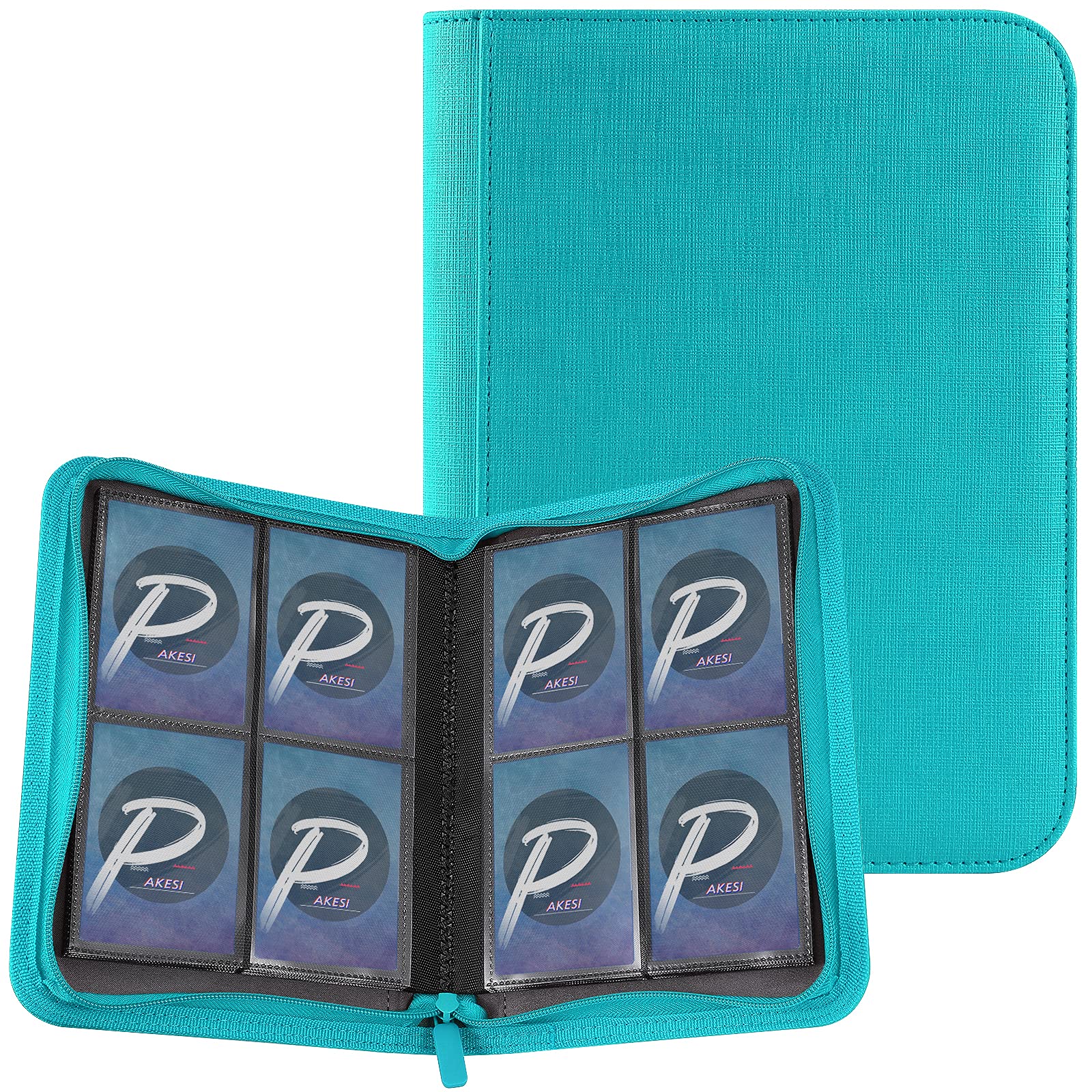 PAKESI スターカードカードファイル4ポケット 160枚収納 PU カードシート と他のカードを集める スターカード コレクションファイル (水色)