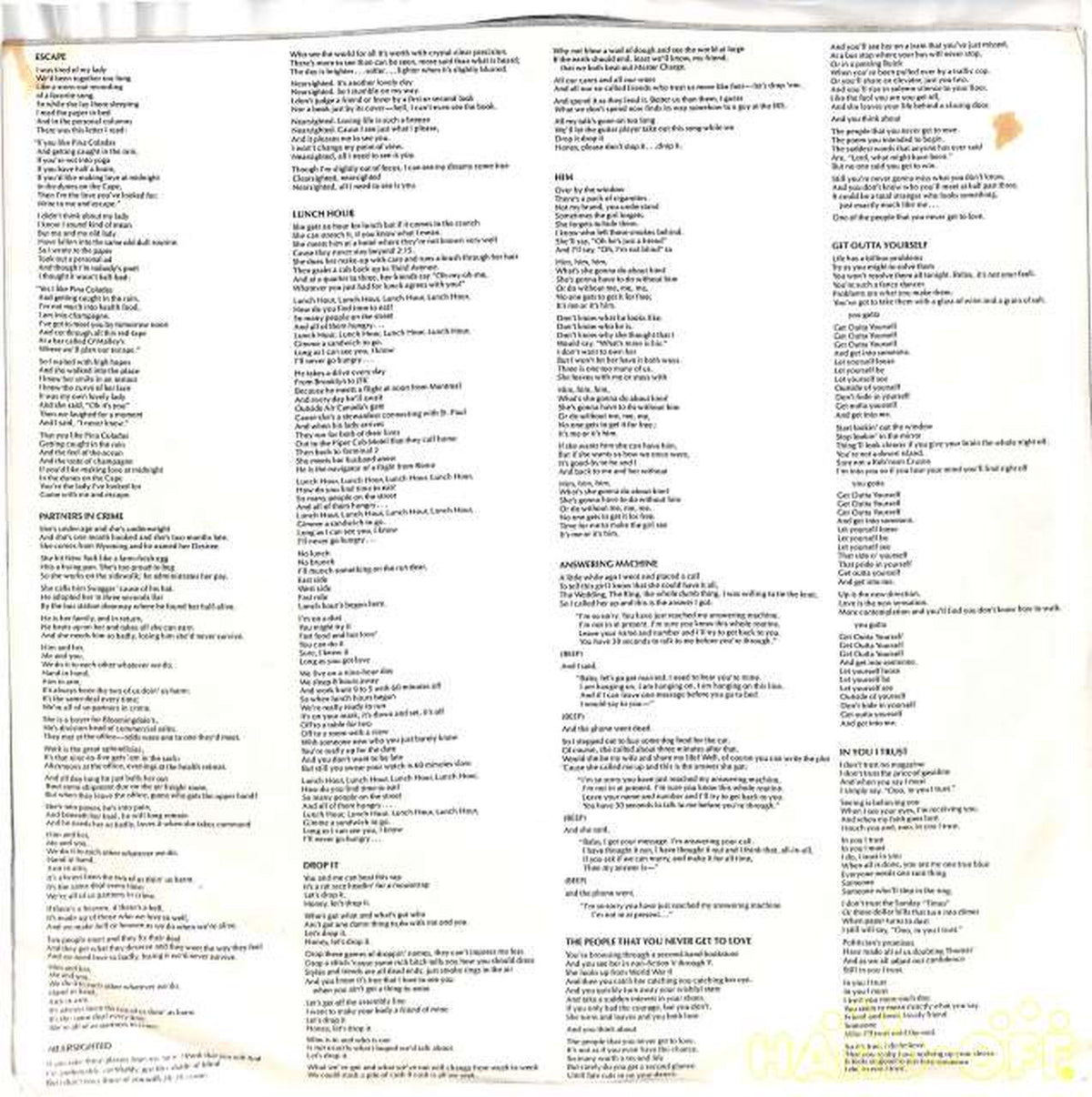 Infiniti (imported, US) Rupert Holmes "Partners in Crime" INF-9020