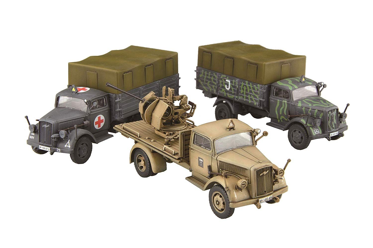 Fujimi German 3ton Truck (Camouflaged/Medical Van/Antiaircraft Ring Mou - BanzaiHobby