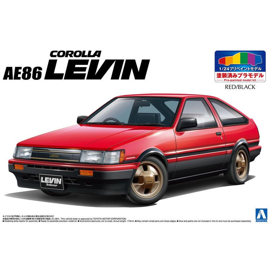 Aoshima Pre Painted Model SP Toyota AE86 Levin 84 (Red/Black) - BanzaiHobby