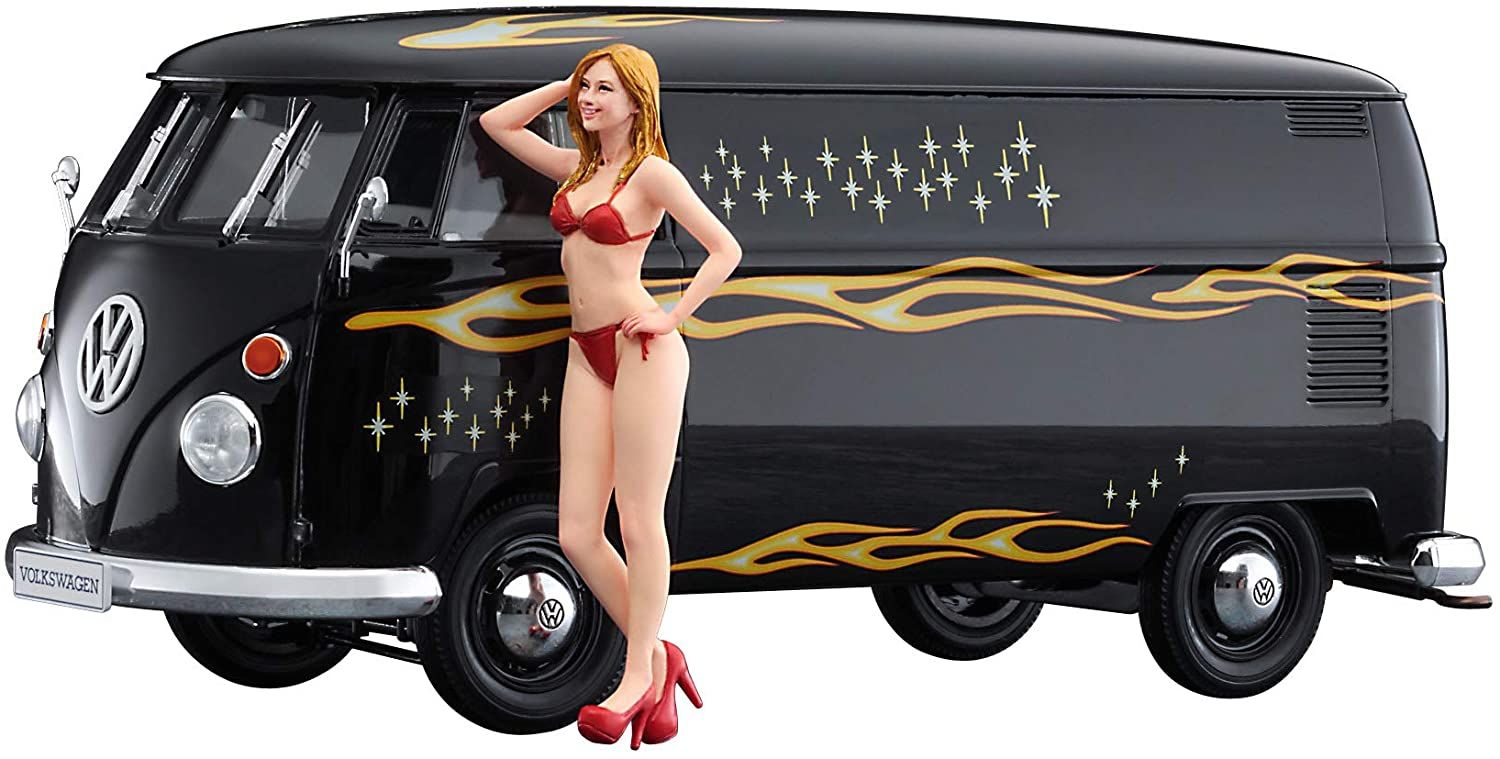 Hasegawa Volkswagen Type2 Delivery Van `Fire Pattern` w/Blond Girls Figur - BanzaiHobby