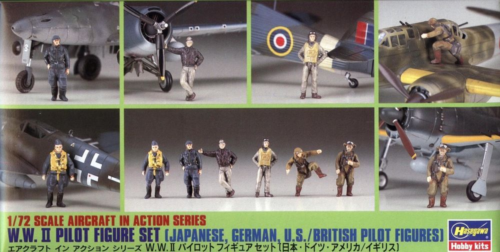 Hasegawa WWII Pilot Figure Set Japanese German U.S./British Pilot Figure - BanzaiHobby