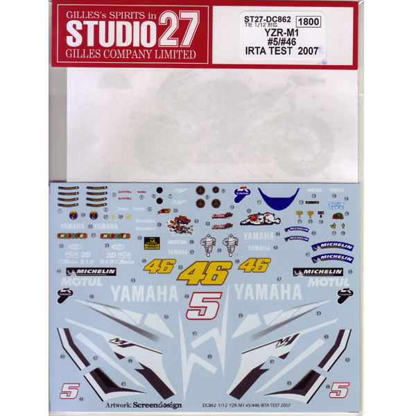 Studio27 DC862 1/12 YZR-M1 #5/#46 IRTA TEST 2007 Decal