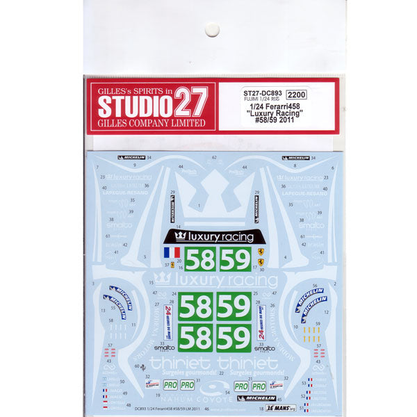 Studio27 DC893 1/24 Ferrari 458 "Luxury Racing" #58/59 2011 Decal - BanzaiHobby