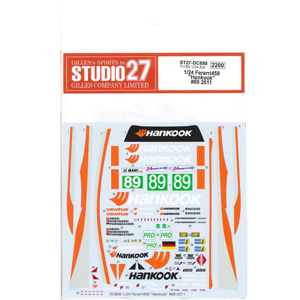 Studio27 DC898 1/24 Ferrari 458 "Hankook" #89 2011 Decal - BanzaiHobby
